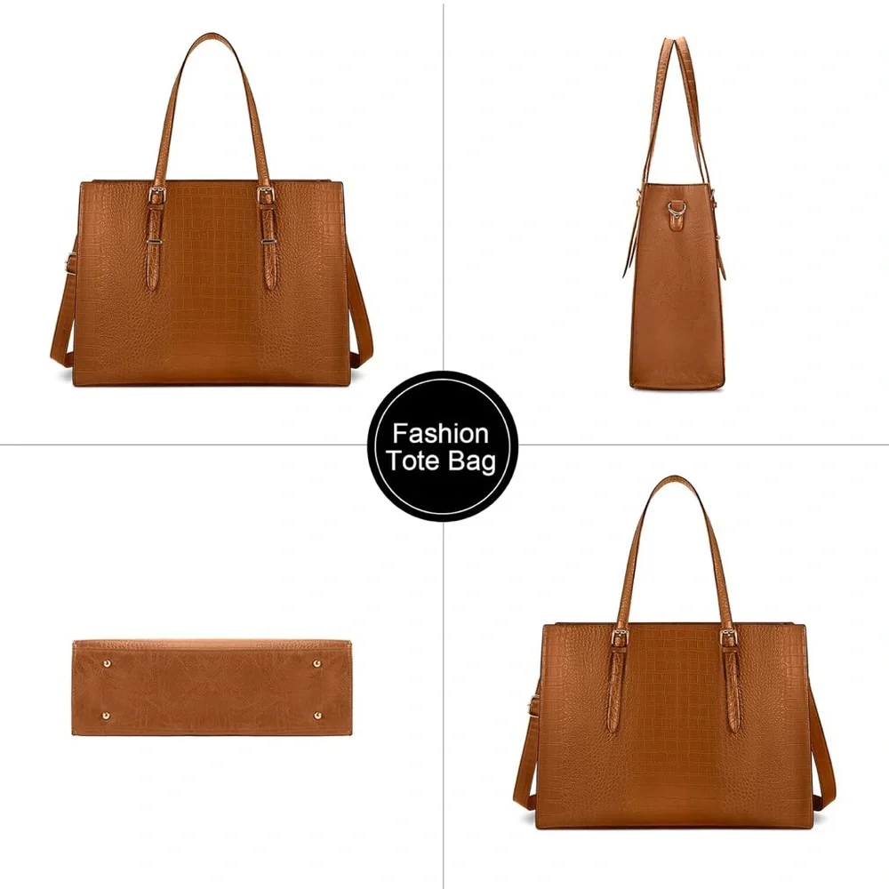 Brown Crocodile-Embossed Women's Laptop Bag